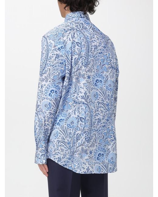 Etro Blue Cotton Paisley Shirt for men