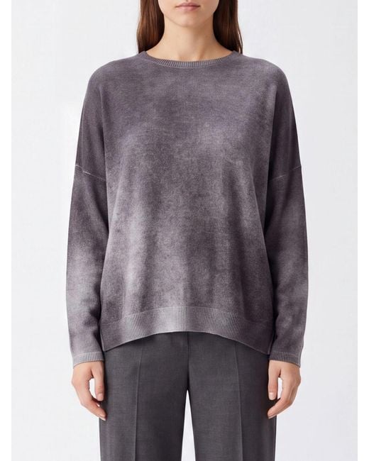 Avant Toi Gray Pure Cashmere Crewneck Jumper With Abstract Pattern And Dropped Shoulders