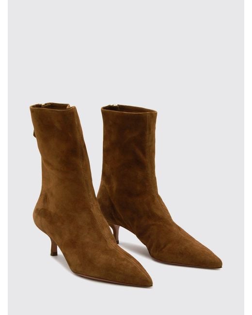 Aquazzura Brown Suede Ankle Boots With Spool Heel And Rear Zip Closure