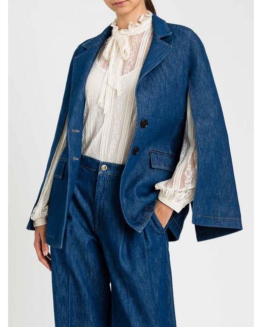 Twinset Blue Single-Breasted Cape Blazer
