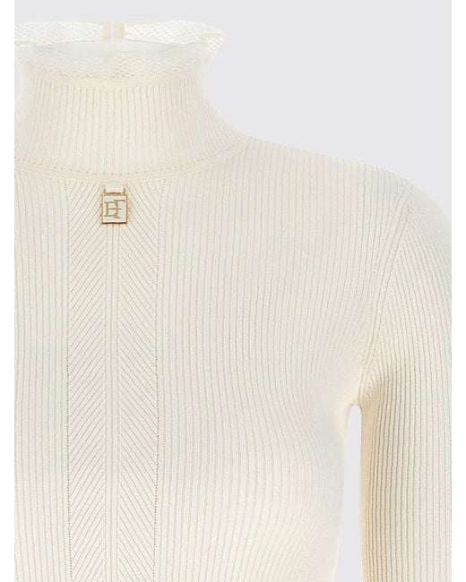 Elisabetta Franchi Natural Slim Fit Turtleneck Midi Knit Dress
