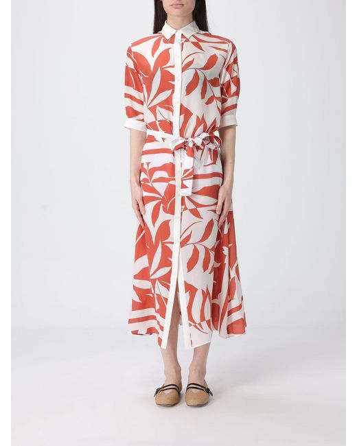 Max Mara White Floral Print Silk Shirt Dress