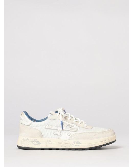 Premiata White Nous Perforated Suede Sneakers for men
