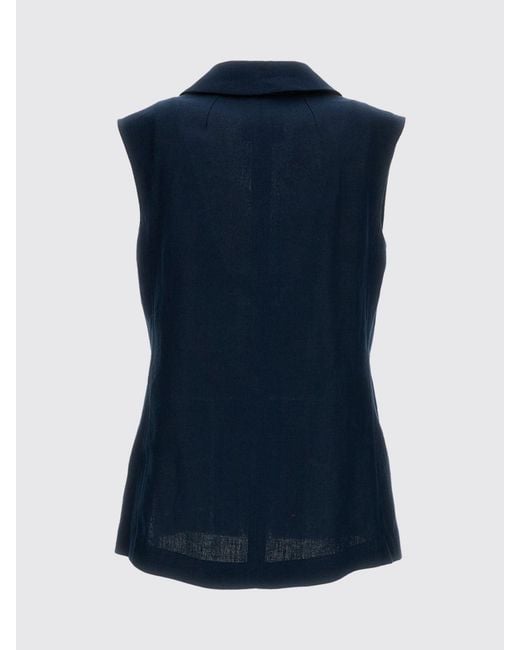 Max Mara Blue Double-Breasted Linen Vest
