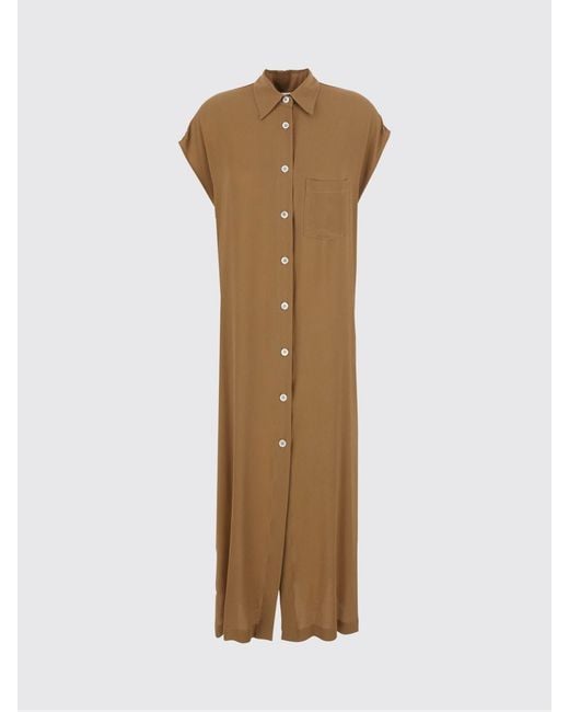 Grifoni Natural Viscose Midi Chemisier Dress With Short Sleeves And Patch Pockets