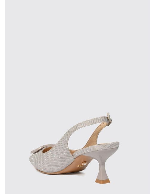 Twentyfourhaitch Natural Glitter Tech Fabric Slingbacks With Spool Heel