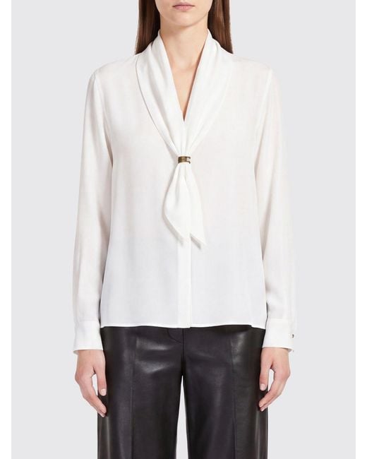 Max Mara White Pussy-Bow Silk Shirt With Long Sleeves