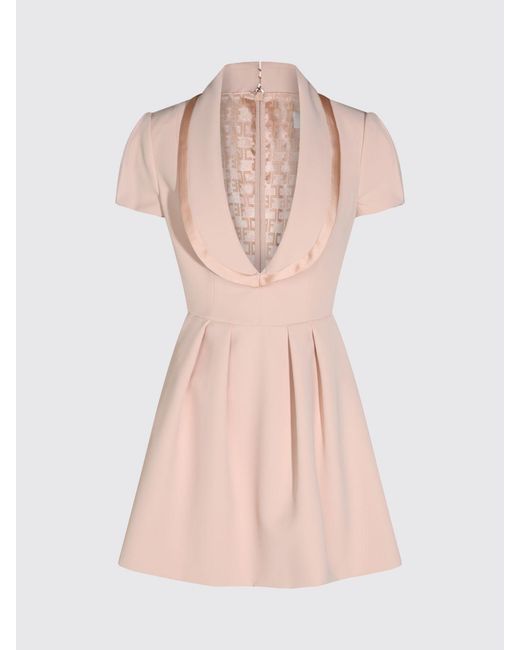 Elisabetta Franchi Pink Flared Crêpe Mini Dress With Shawl Collar And Short Sleeves