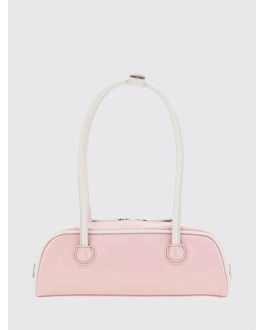 MARGE SHERWOOD Pink Bicolor Smooth Leather Shoulder Bag With Double Handle