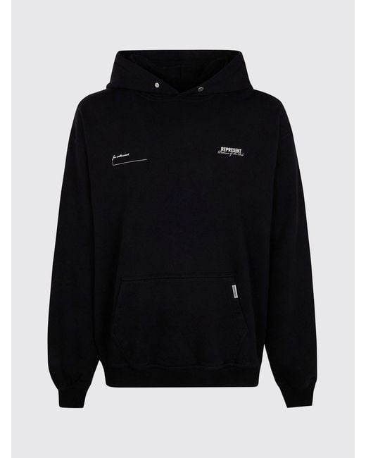Represent Black Cotton Logo Hoodie for men