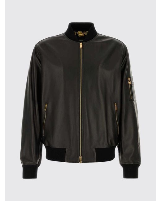 Cazadora Bomber De Piel Versace de hombre de color Black