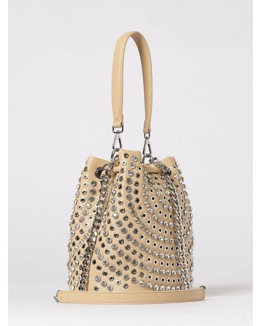 La Carrie Natural Denim Bucket Bag With Metal Eyelets And Rhinestones