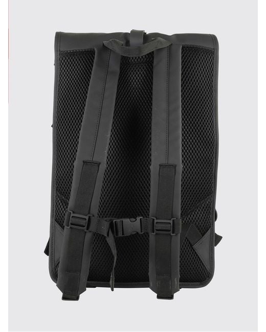 Rains Black Rolltop Rucksack Waterproof Backpack With Carabiner Closure for men