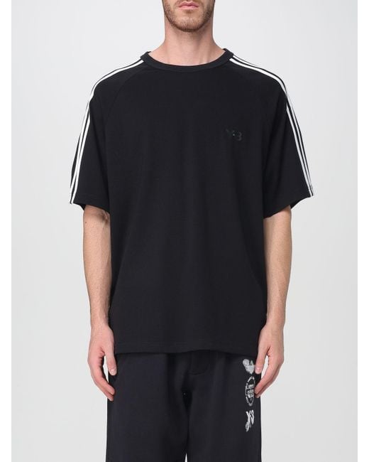 Y-3 Black Lyocell Blend T-Shirt With Stripes And Logo for men