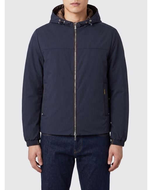 Moorer Blue Hooded Windbreaker for men