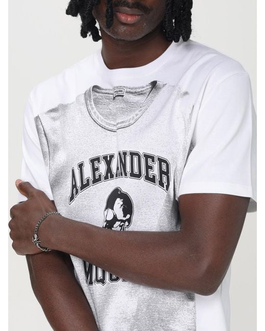 McQueen White Cotton T-Shirt With Front Graphic Print for men