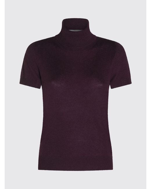 Allude Purple Slim Fit Short-Sleeved Cashmere Turtleneck Jumper