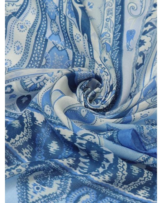 Etro Blue Modal Scarf With Paisley Jacquard for men