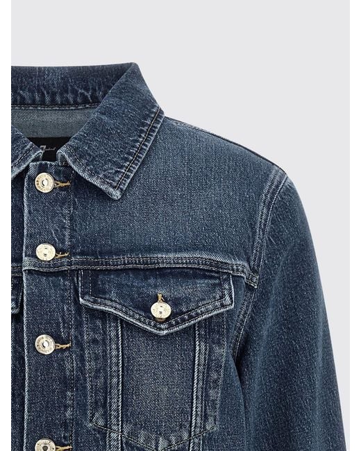 7 For All Mankind Blue Cotton Denim Shirt Jacket With Patch Pockets