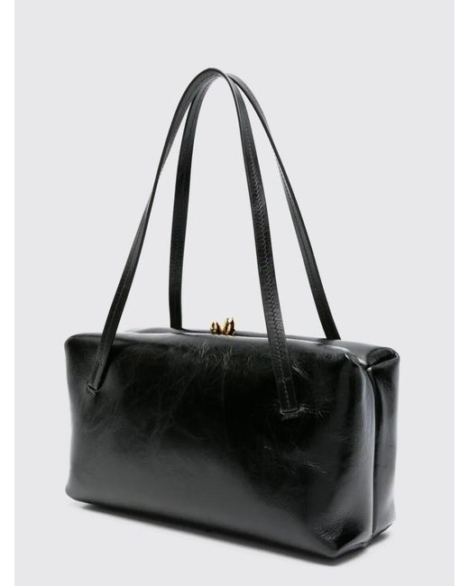 Jil Sander Black Small Goji Pillow Leather Shoulder Bag With Clasp Closure