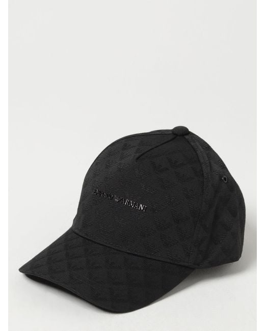 Cappello in misto cotone con logo jacquard di Emporio Armani in Black da Uomo