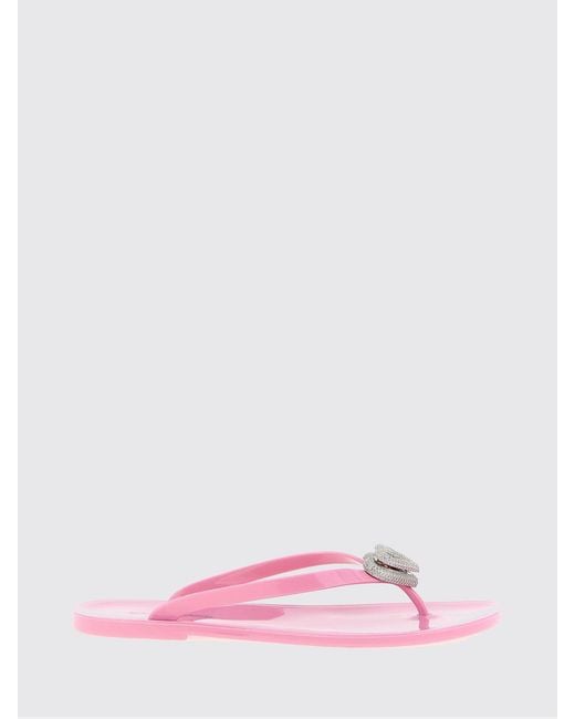 Mach & Mach Pink Pvc Flip Flops With Rhinestone Hearts