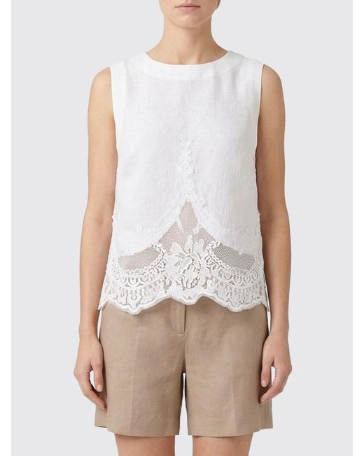 Twinset White Linen And Lace Sleeveless Top