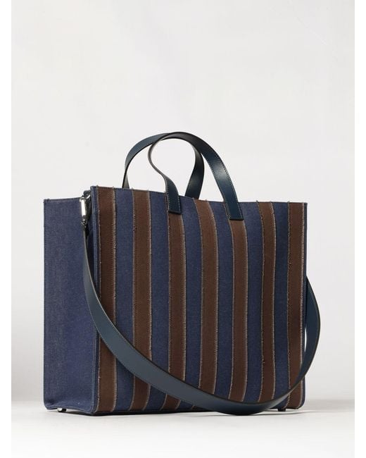 Fendi Blue Two-Tone Striped Cotton Denim Handbag for men