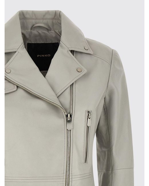 Pinko Gray Faux Leather Biker Jacket