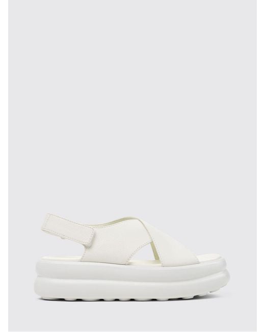 Camper White Pelotas Flota Up Grained Leather Sandals