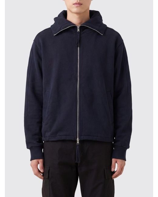 Thom Krom Blue Zipped Cotton Sweatshirt With Sailor Collar for men
