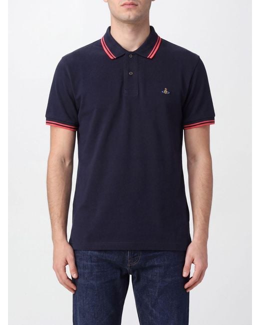 Vivienne Westwood Blue Orb Logo Cotton Polo With Contrast Tipping for men