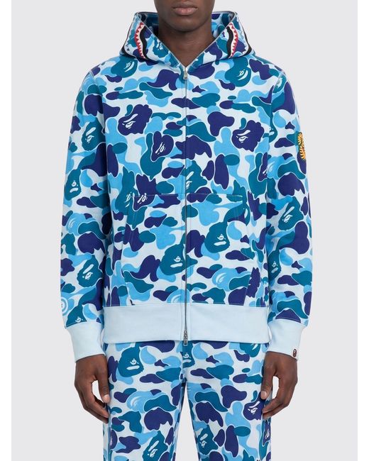 A Bathing Ape Blue Camouflage Cotton Hoodie for men