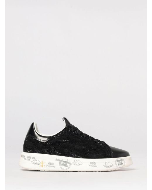 Premiata Black Belle Leather Sneakers With Rhinestones