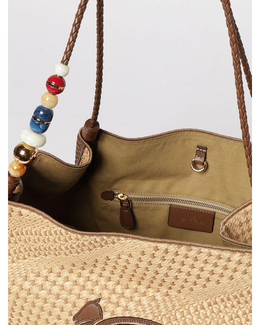 Etro Natural Libra Woven Raffia And Leather Bag