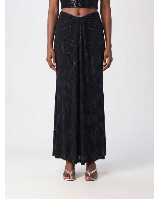 VENUJA Black Long Draped Sarong-Style Skirt With Crystal Embellishments