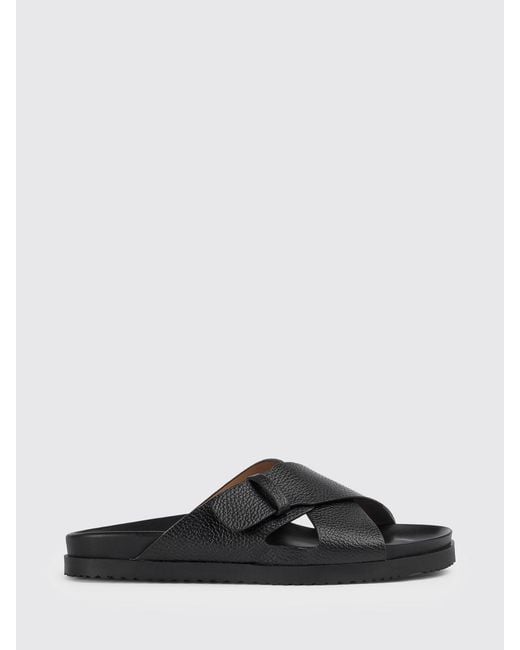 Doucal's Black Grainy Leather Sandals for men