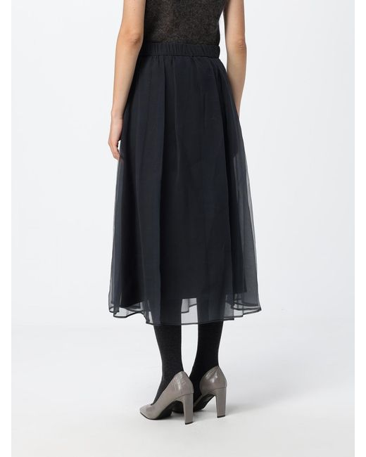Brunello Cucinelli Black High-Waisted Silk Full Midi Skirt