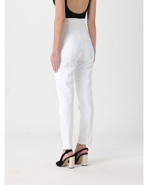 Elisabetta Franchi White Double Stretch Crepe Trousers With Logo