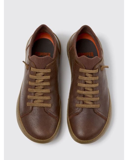 Camper Brown Peu Serra Regenerated Leather Slip-On Sneakers With Vibram Sole for men