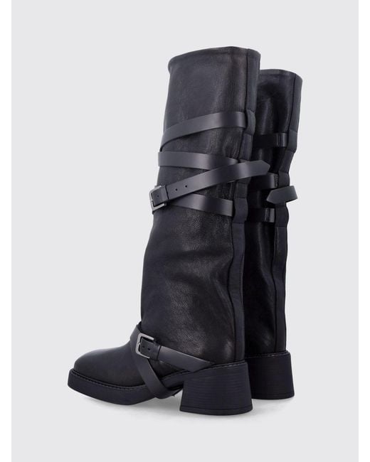 Miista Blue Knee-High Cowhide Biker Boots With Straps