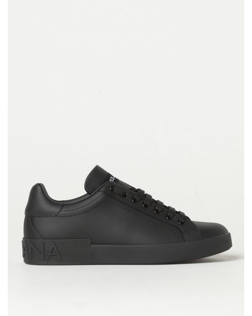Dolce & Gabbana Black Leather Sneakers With Logo for men