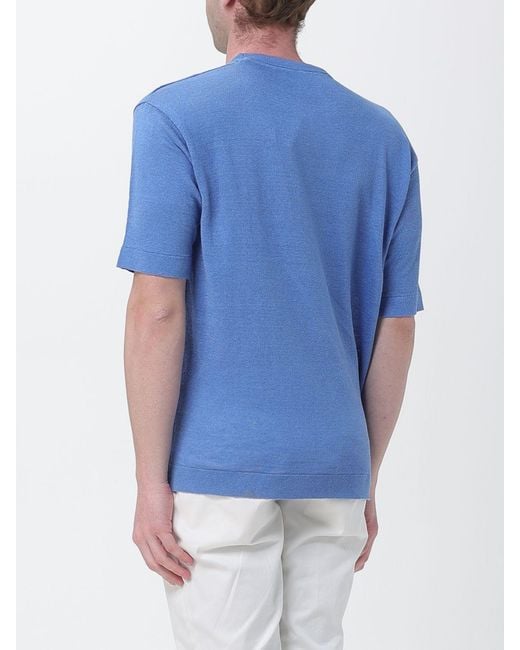 Kangra Blue Linen Crew Neck Knitwear for men
