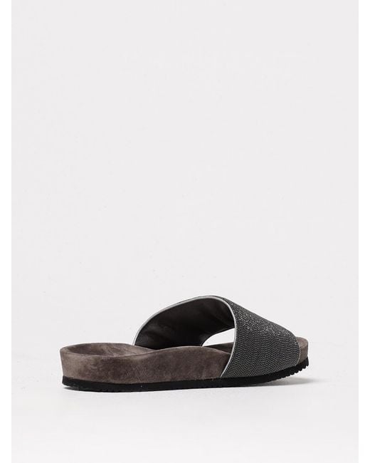Brunello Cucinelli White Embellished Suede Slides Casual Comfort