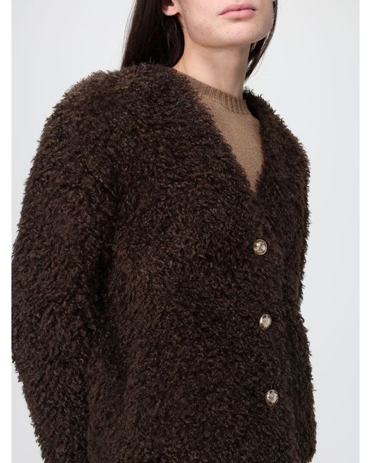 Twinset Black Short Single-Breasted Bouclé Coat With V-Neck