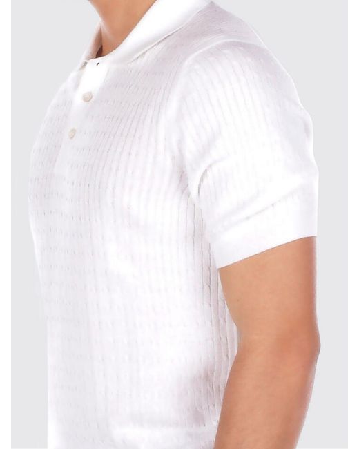 Tagliatore White Cotton Knit Polo Shirt for men