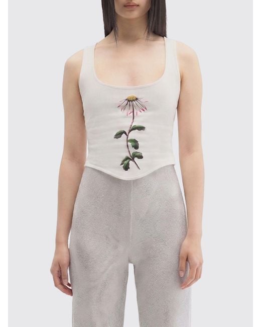 MACCAPANI White Daisy Floral Cotton Corset Top