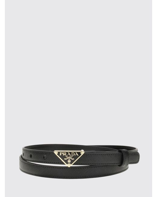 Prada White Triangle Saffiano Leather Belt