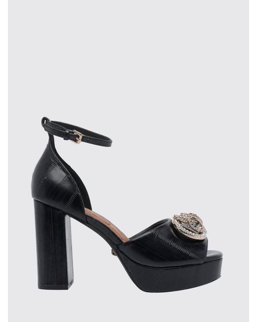 Kurt Geiger Black Chelsea Leather Platform Sandals With Jewel Logo