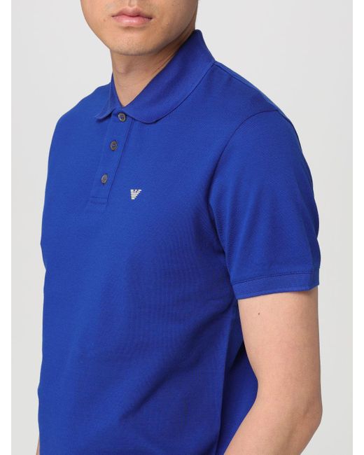 Polo in cotone con logo di Emporio Armani in Blue da Uomo